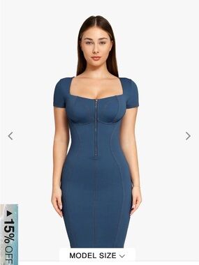 Popilush Denim Dress with Front Zip and shapewear